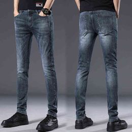 Men's Jeans 2021 Spring Autumn New Fashion Business Casual Elastic Brand Trousers Jeans Youth Slim Regular Denim Male Pants G0104
