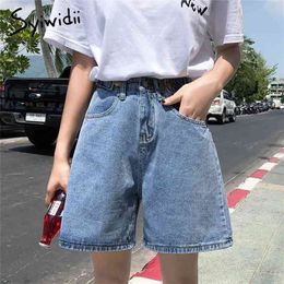 Syiwidii Women Denim Shorts Hippie Button Adjust High Waist Short Harajuku Bermuda Wide Legs Summer Cotton Jean 210722