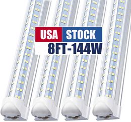 8Ft Led Shop Lights 8 feet Cooler Door Freezer LEDS Tubes Lighting Fixture 4 Row 144W 14400 lm V Shape Fluorescent Clear Cover Linkable Surface Mount Light