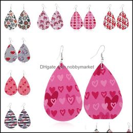 Dangle & Chandelier Earrings Jewelry Romantic Valentines Day Statement Leather Teardrop Printing Heart Love Letter Pattern Pu For Women Drop