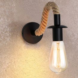 ndustrial Vintage Loft Hemp Rope Wall Lamp Wood E27 110V 220V Indoor Outdoor Corridor Wall Lights Sconce Bedside Lamp Decor