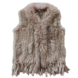Harppihop womens natural real rabbit fur vest with raccoon fur collar waistcoat/jackets rex rabbit knitted winte 210925