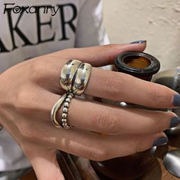 Foxanry 925 Sterling Silver Punk Hiphop Rings for Women New Fashion Vintage Wave Geometric Handmade Birthday Party Jewelry Gifts