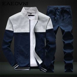EAEOVNI Men Tracksuit Sets Zip Up Hoodie Sweatpant Outdoor Jogger Outfits Patchwork Sweatshirt Pant Mens Clothing 2 Pieces Sets 211222