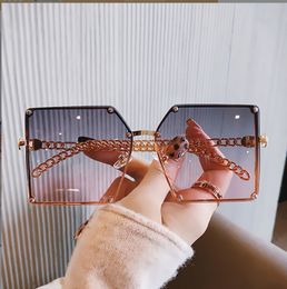 Fashion Frame Trend Rimless Sunglasses Female Square Oversized Summer Travel Eyewear Big Face Personality Hollow Out Sunglasses