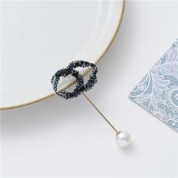 2021 fashion letter high-grade crystal brooch pearl pin shirt fixed button foreign trade jewelry