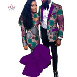 Ethnic Clothing Bintarealwax African Print Clothes For Couple Dashiki Elegant Women Party Dresses Plus Size Men Jacket WYQ851