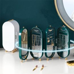 jewelry organizer stand with mirror Australia - Portable Jewelry Storage Box Earrings Holder Organizer Foldable Necklace Hanging Double Sided Stand Display with Mirror 210922