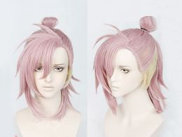 Anime Slow Damage REI Cosplay Wig Pink Mix Yellow Heat Resistant Synthetic Hair for Halloween Party