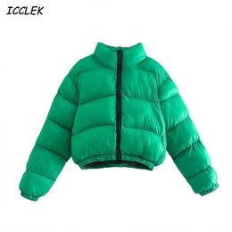 Arrival Women's Fall Winter Warm Thicken Chic Green Parkas Casual Stand Collar Long Sleeve Solid Parka Coat 211216
