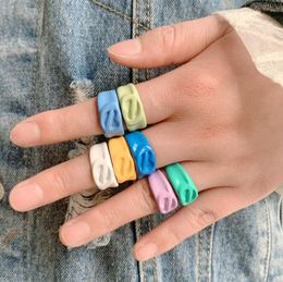 Korean Summer Fashion Colourful Metal Geometric Round Ring Irregular Opening Rings for Women Party Wedding Jewellery