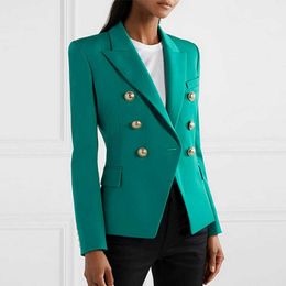 Blue Green Formal Women Blazers 2020 New Coat Double Breasted Blazer Office Ladies BusinWomen's Blazer Jackets Autumn X0721