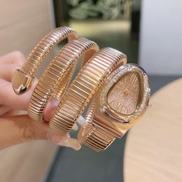 All diamond women watches Snake rose gold bracelet wristwatches Top brand luxury Designer Watch gift for lady Christmas Valentine&233E