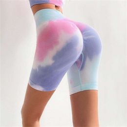 CHRLEISURE High Waist Leggings Gym Seamless Sport Women Fitness Tie-Dye Push Up Print Gradient 210928