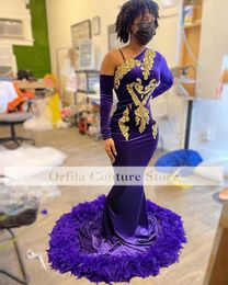 Sexy robe de soirée femme Evening Dress Mermaid 2022 One Shoulder with Feather Prom Gowns Aso Ebi Women African Party Wear