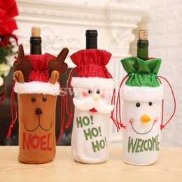Christmas Decorations xmas Santa Claus Snowman Wine Bottle Dust Cover Bag Noel Dinner Table Decor for Home