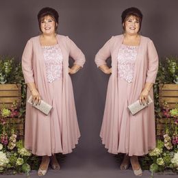 Plus Size Mother Of the Bride Dresses With Jacket Light Pink Chiffon Mother's Dresses For Prom Party Long Evening Gowns 2 Pieces