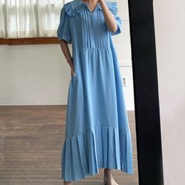 Summer Fashion Temperament Doll Collar Edible Tree Fungus Design Loose Short Sleeve Pleated Dress Women 16F1206 210510