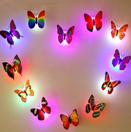 glowing night lamps UK - LED Colorful Changing Butterfly Glowing Wall Decals Night Light Lamp Home Decor DIY Fridge Magnets Party Desk Stickers