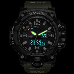 SMAEL Brand Men Sports Watches Dual Display Analog Digital LED Electronic Quartz Wristwatches Waterproof Swimming Military Watch X0629