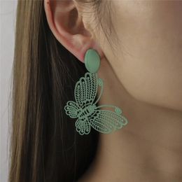 Original Hollow Metal Spray Paint Butterfly Earrings for Women 2021 Vintage Paper-cut Earrings Jewellery Boucles D'oreilles Blue