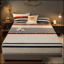 Sheets & Sets Bedding Supplies Home Textiles Garden Crystal Veet Thicken Quilted Bed Fitted Sheet Mattress Er King Queen Anti-Bacteria Air-P