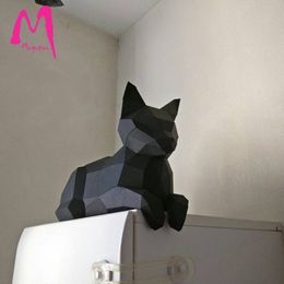 22 cm high resting cat bedroom living room cat ratio 3D three-dimensional ornaments paper craft model handmade DIY origami model 210318