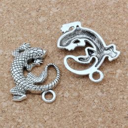 50Pcs Antique Silver Zinc Alloy Lizard Animal Charms Pendants For Jewellery Making Bracelet Necklace Findings 27X31mm A-129