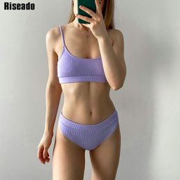 Riseado High Waisted Sexy Bikini Push Up Women's Swimsuit Ribbed Swimwear Lavender Bathing Suit Strap Beachwear 2021 New Summer 210319