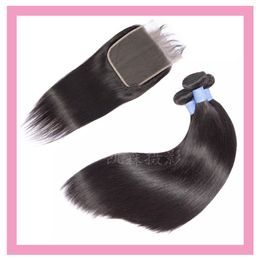 Brazilian Human Hair Extensions 2 Bundles With 6*6 Lace Closure Straight 3 Pcs Virgin Hair Products