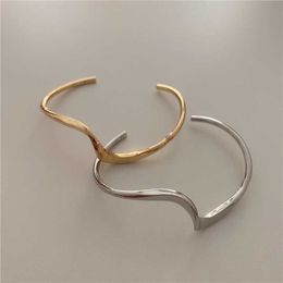 Peri'sbox Gold Silver Color Adjustable Irregular Smooth Wave Bracelet Unusual Minimalist Trendy Bracelets for Women Jewelry 2020 Q0719