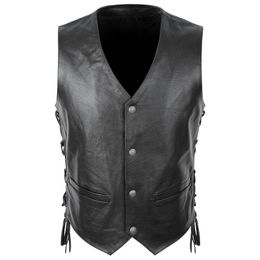 Men's Vests Motorcycle Genuine First Layer Cowhide Leather Vest V-neck Sleeveless Slim Waistcoat