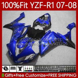 OEM Fairings Kit For YAMAHA 100%Fit YZF-R1 YZF1000 YZF R1 2007-2008 Body 91No.149 YZF-1000 YZF R 1 1000 CC YZFR1 07 08 1000CC 2007 2008 Injection Mould Bodywork Blue flames