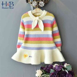 Girls Clothing Set Autumn Winter Love Doll Collar Cardigan Long Sleeve Sweater+ Vest Dress Suit Kids Children Clothes 210611