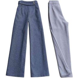 women's pants high quality Feminine high-waist straight wide-leg for autumn and winter Casual office trousers 210527