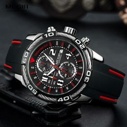 Wristwatches Megir Analogue Chronograph Battery Quartz Watch For Man Men's Black Silicone Bracelete Sport Wristwatch Boy's Stopwatch 2045G