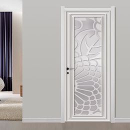 PVC Self-Adhesive Door Sticker 3D Stereo White Plaster Line Mural Living Room Bedroom Creative Art Door Poster Waterproof Decals 210317