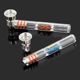 2021 new Diamond Style Glass Tobacco Hand Pipe With 15MM Metal Bowl Portable Glass Smoking Pipes For Dry Herb