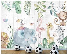 beibehang Custom hand-painted forest animals grain wood children's room TV sofa background wall painting wallpaper be'hang