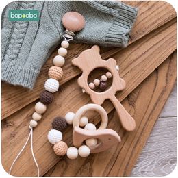 baby bear bracelet UK - Bopoobo Baby Teether Food Grade Beads Wooden Pacifier DIY Rattle Soother Bracelet Bear Music Product 220216