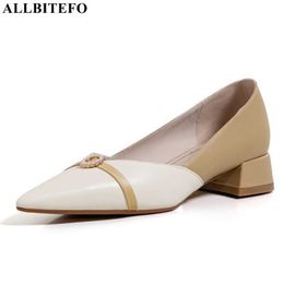 ALLBITEFO full genuine leather thick heels wedding women shoes low-heeled comfortable autumn women heels shoes high heel shoes 210611