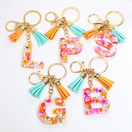 Cute Tassel Keychains For Women Jewelry 26 A-Z Letters Initial Resin Handbag Pendant Keyring Holder Accessories Key Rings