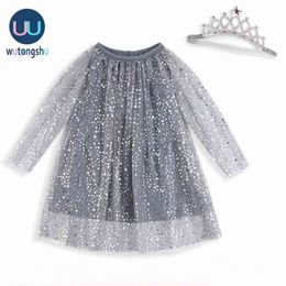 Baby Girl Dress With Crown Princess 1-8 Years Party Girls Tunic Dress Kids Clothing Robe Fille Shiny Children Dress Christmas 210317