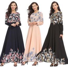 islamic abaya arab robe NZ - Casual Dresses Floral Printed Dress Womens Long Sleeve Loose Muslim Robe Clothing Abaya Islamic Arab Kaftan Sukienki #G4