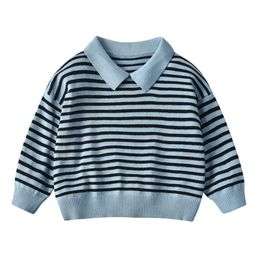 Boy Toddler Knitted Gentleman Pullover Top Long Sleeve Striped Loose Sweater Outfit 2-6T Autumn Winter Sweater For Kid Y1024