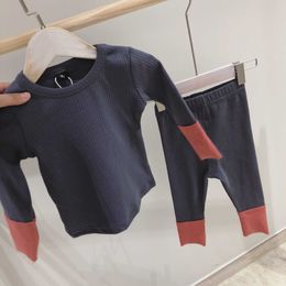 2020 Spring Kids Tracksuit Children Ribbed Pyjamas Set Baby Boys Girls Cotton Homewear T-shirt + Pants Sets Toddler Girl Clothes X0902