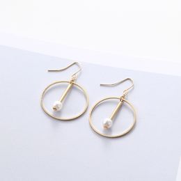 Fashion Minimalist Gold Silver Round Pearl Geometric Dangle Earrings DIY Women Engagement Jewellery Gift Wholesale