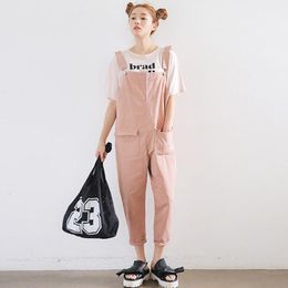 Women's Jumpsuits & Rompers 2021 Summer Jumpsuit Women Cute Candy Color Bib Pants Loose High Waist Retro Solid Nine Points Overalls #8765