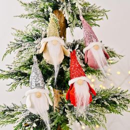Christmas Tree Decorations Plush Gnome Doll Pendant with Sequins Hanging Ornament New Year Party Supplies JJB11249
