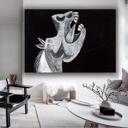 Black White Abstract Cartoon Hippo Head Canvas Painting Wall Art Posters And Prints Wall Pictures For Living Room No Frame